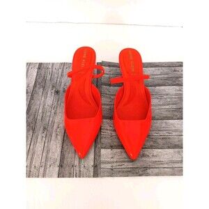 Anne Klein iFlex Bright Orange Patent Pointed Toe Slingback Kitten Heels 5.5